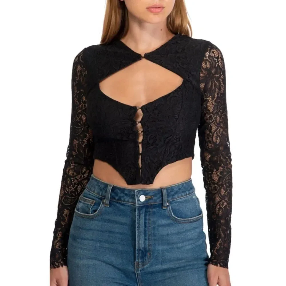 NWT AFRM Santi Corset Lace Crop Top In Noir